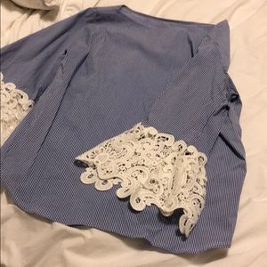 Zara boat neck top with lace sleeves